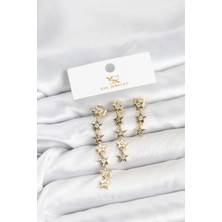 Belle Fusion Mey Ithalat® Pirinç Gold Renk Yıldız Model Ysx Trio Küpe Seti