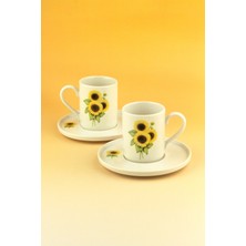 Ayçiçeği Desenli 2 Kişilik Kahve Fincan Takımı, Şık ve Zarif Tasarım