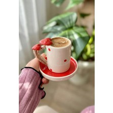 El Yapımı Kalp Desenli 2 Kişilik 4 Parça Kahve Fincanı Takımı