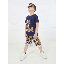 Mavi Boncukk Erkek Çocuk  Baskılı Tişört ve Desenli Şort Yazlık Takım