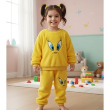 Mavi Boncukk Kız Çocuk Peluş Eşofman Takımı  Alt Üst 2’li Peluş