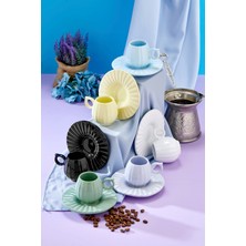 6 Kişilik 12 Parça Renkli Kahve Fincan Takımı, Şık ve Zarif Tasarım