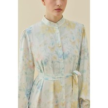 Merwish Çiçekli Yaz Elbise 1720 Ekru