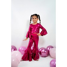 Duca Parıltılı Payetli Volan Kol Kat Kat Paça Kız Çocuk Takımı