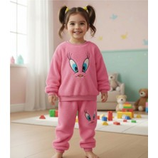 Mavi Boncukk Kız Çocuk Peluş Eşofman Takımı  Alt Üst 2’li Peluş