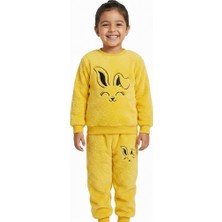 Mavi Boncukk Kız Çocuk Peluş Eşofman Takımı  Alt Üst 2’li Peluş