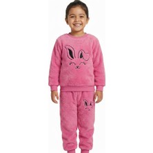 Mavi Boncukk Kız Çocuk Peluş Eşofman Takımı  Alt Üst 2’li Peluş