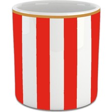 Kırmızı Dikey Çizgili Double Türk Kahvesi Fincanı Kulpsuz Bardak