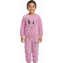 Mavi Boncukk Kız Çocuk Peluş Eşofman Takımı  Alt Üst 2’li Peluş