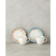 Renkli Çizgili Porselen 4 Parça Kahve Fincan Takımı, 90 Ml, Şık ve Zarif