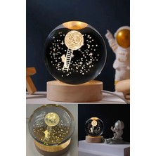 Marsilyan Kişiye Özel 3D Ay Merdiveni Temalı Kristal Küre Led Gece Lambası – USB'li Ahşap Standlı LED Lamba