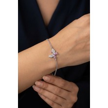 Parmas Design Kelebek Bileklik Pembe Taşlı 925 Ayar Gümüş Kadın