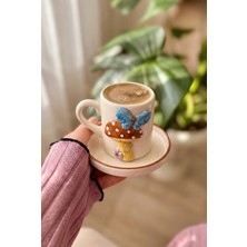 El Yapımı Mantar ve Kelebek Figürlü 2 Kişilik 4 Parça Kahve Fincanı Seti