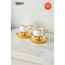 Şık 2'li Porselen Kahve Fincanı Takımı, 90 Ml, Gold Detaylı