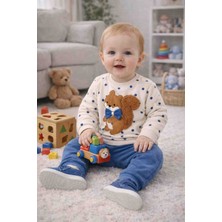 Melisa Ticaret Sevimli Sincap 🐿️ Kabartmalı Puantiyeli Sweatshirtlü 2li Erkek Bebek Eşofman Takımı