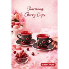 Kiraz Motifli 2'li Kahve Fincanı Takımı, Şık ve Zarif Tasarım