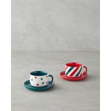 Kırmızı ve Yeşil Renkli 4 Parçalık Fincan Takımı, 90 Ml, Şık Tasarım