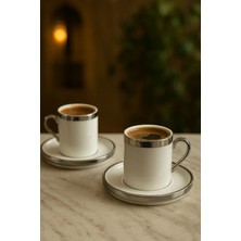 Lüks Porselen 2 Kişilik Platin Kaplama Kahve Fincan Takımı, 100ML