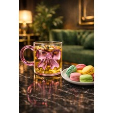 Gülümseten Avm  Fiyonklu Cam Kupa Bardak | Estetik Bitki Çayı, Latte ve Kahve Sunum Bardağı - Pembe- Pembe- Tek Ebat