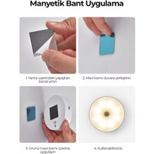 Marsilyan 3 Adet Hareket Sensörlü Beyaz Işık Led Gece Lambası – Kablosuz 8 Ledli | Merdiven, Koridor