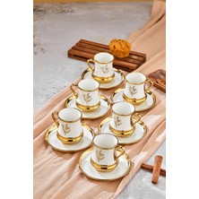 Şık 6'lı 220 ml Porselen Çay Fincanı Seti Altın Yaldızlı