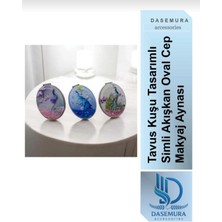 Dasemura Tavus Kuşu Tasarımlı Simli Akışkan Oval Cep Makyaş Aynası (1 Adet)