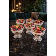 Gülümseten Avm 6’lı Ayaklı Cam Tatlı Kasesi Seti | Şık Sunumluk Meyveli Tatlı & Dondurma Kase Takımı - Beyaz- Beyaz- Tek Ebat