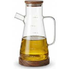 Bienca Akasya Kapaklı Cam Yağdanlık 900 ml – Ölçülü, Borosilikat Cam – Akasya Kapaklı & Altlıklı Şık Mutfak Yağ Şişesi
