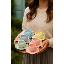 6’lı Pastel Seramik Kahve Fincan Takımı, Modern ve Şık Renkler