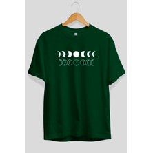 Ankhises Ay Evreleri Ön Baskılı Yeşil Oversize T-Shirt Erkek Kadın Pamuk Bisiklet Yaka Tişort