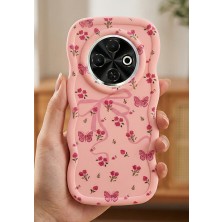 Coolacs Tecno Spark 30C Uyumlu Kılıf Kamera Çıkıntılı Kurdele ve Çiçek Kabartmalı Silikon Kapak