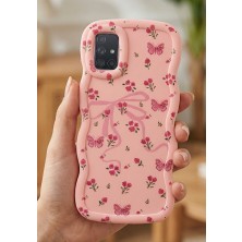 Coolacs Samsung Galaxy A31 Uyumlu Kılıf Kamera Çıkıntılı Kurdele ve Çiçek Kabartmalı Silikon Kapak