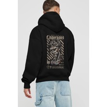 Ankhises Roman Conqueror Arka Baskılı Siyah Oversize Kapüşonlu Sweatshirt Erkek Kadın