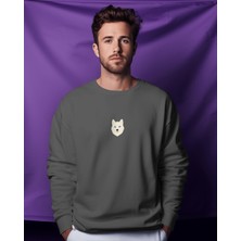 Muhtar Store Kadın Husky Baskılı Oversize Sweatshirt | Minimal Köpek Figürlü Günlük Rahat Sweat
