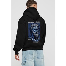 Ankhises Hermes 1 Arka Baskılı Siyah Oversize Kapüşonlu Sweatshirt Erkek Kadın