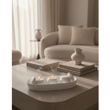 El Yapımı Modern Tasarım Beton 3 Lü Kapaklı ve Tabaklı Hediyelik Soya Mum (30X15CM)