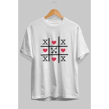 Ankhises Tic Tac Love Ön Baskılı Beyaz Oversize T-Shirt Erkek Kadın Pamuk Bisiklet Yaka Tişort
