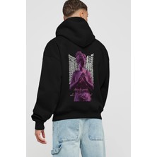 Ankhises Always Fly Arka Baskılı Siyah Oversize Kapüşonlu Sweatshirt Erkek Kadın