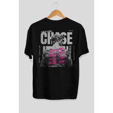 Ankhises Chase Gains Arka Baskılı Siyah Oversize T-Shirt Erkek Kadın Pamuk Bisiklet Yaka Tişort