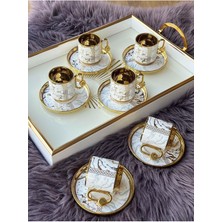 Şık Mermer Desenli 6 Kişilik Türk Kahve Fincanı Takımı