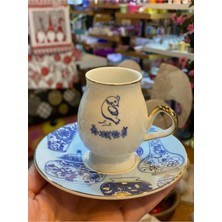 Lacivert ve Beyaz Desenli Tek Kişilik Türk Kahvesi Fincanı