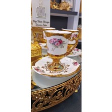 6 Kişilik Ayaklı Çiçek Desenli Kahve Fincan Takımı