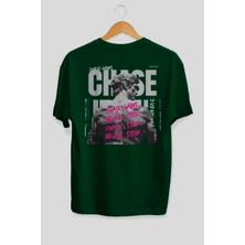 Ankhises Chase Gains Arka Baskılı Yeşil Oversize T-Shirt Erkek Kadın Pamuk Bisiklet Yaka Tişort