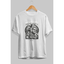 Ankhises Mentality Zeus Ön Baskılı Beyaz Oversize T-Shirt Erkek Kadın Pamuk Bisiklet Yaka Tişort