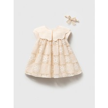 Bebeva Baby Kız Bebek Fransız Stil Papatya Brode Dantelli Bebe Yakalı Tasarım Elbise ve Bandana Seti