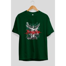 Ankhises Angels Ön Baskılı Yeşil Oversize T-Shirt Erkek Kadın Pamuk Bisiklet Yaka Tişort
