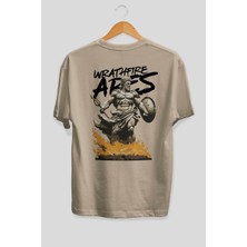 Ankhises Wrathfire Ares Arka Baskılı Bej Oversize T-Shirt Erkek Kadın Pamuk Bisiklet Yaka Tişort