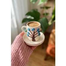 El Yapımı Nazar Ağacı Figürlü 2 Kişilik Kahve Fincanı Takımı