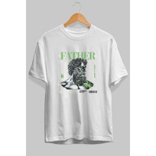 Ankhises Father Zeus Ön Baskılı Beyaz Oversize T-Shirt Erkek Kadın Pamuk Bisiklet Yaka Tişort