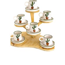 6'lı Kaktüs Desenli El Yapımı Seramik Kahve Fincanı Takımı